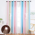 UNISTAR 2 Panels Blackout Stars Curtains for Kids Girls Bedroom Living Room Decor Colorful Double Layer Star Cut Out Stripe Teal Pink Rainbow Window Wall Home Decoration Curtain W52 X L63 Inches Home & Garden > Decor > Window Treatments > Curtains & Drapes Unistar 2 Panels 丨 Rainbow-pink&blue W52 * H84 | 2 Panels 