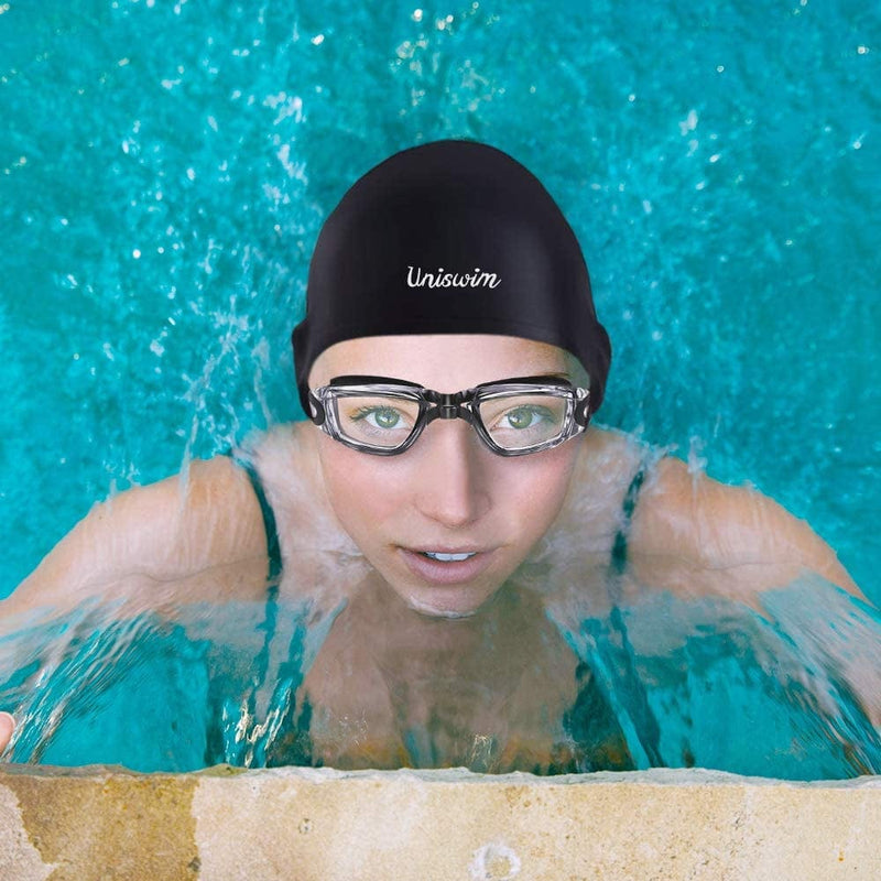 Uniswim Swimming Goggles Swimming Cap Set Swim Glasses Silicone Swim Hat Pack for Adults with anti Fog Glasses for Swimming