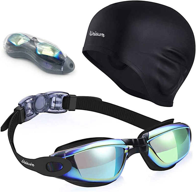 Uniswim Swimming Goggles Swimming Cap Set Swim Glasses Silicone Swim Hat Pack for Adults with anti Fog Glasses for Swimming Sporting Goods > Outdoor Recreation > Boating & Water Sports > Swimming > Swim Goggles & Masks Uniswim Colorful  