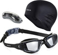 Uniswim Swimming Goggles Swimming Cap Set Swim Glasses Silicone Swim Hat Pack for Adults with anti Fog Glasses for Swimming Sporting Goods > Outdoor Recreation > Boating & Water Sports > Swimming > Swim Goggles & Masks Uniswim Black  