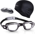 Uniswim Swimming Goggles Swimming Cap Set Swim Glasses Silicone Swim Hat Pack for Adults with anti Fog Glasses for Swimming Sporting Goods > Outdoor Recreation > Boating & Water Sports > Swimming > Swim Caps Uniswim Black Lucency  