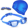 Uniswim Swimming Goggles Swimming Cap Set Swim Glasses Silicone Swim Hat Pack for Adults with anti Fog Glasses for Swimming Sporting Goods > Outdoor Recreation > Boating & Water Sports > Swimming > Swim Caps Uniswim Blue  