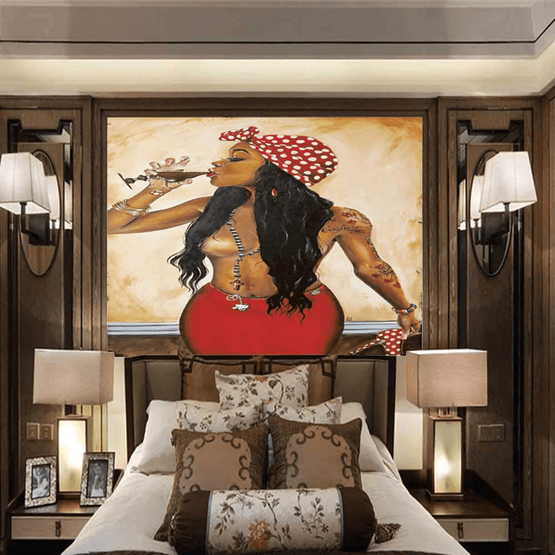Unitendo African American Black Girl Colourful Print Wall Hanging Tapestries Indian Polyester Picnic Bedsheet Afro Wall Art Decor Hippie Tapestry, 60''X 80'' Sexy Laday. Home & Garden > Decor > Artwork > Decorative Tapestries Unitendo   