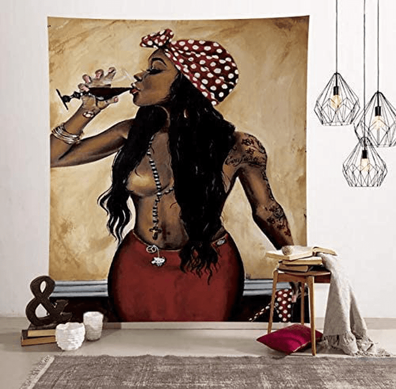 Unitendo African American Black Girl Colourful Print Wall Hanging Tapestries Indian Polyester Picnic Bedsheet Afro Wall Art Decor Hippie Tapestry, 60''X 80'' Sexy Laday. Home & Garden > Decor > Artwork > Decorative Tapestries Unitendo Gray 51''X 60'' 