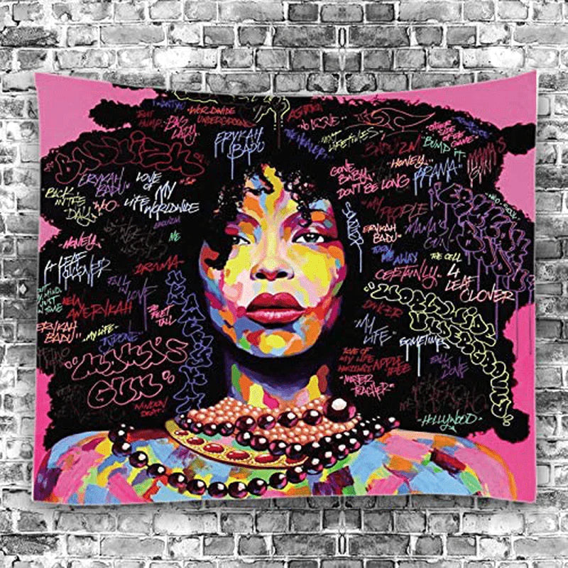 Unitendo African American Black Girl Colourful Print Wall Hanging Tapestries Indian Polyester Picnic Bedsheet Afro Wall Art Decor Hippie Tapestry, 80''X 60'' Afro Explosion Hair Girl Home & Garden > Decor > Artwork > Decorative Tapestries Unitendo 80''X 60''  