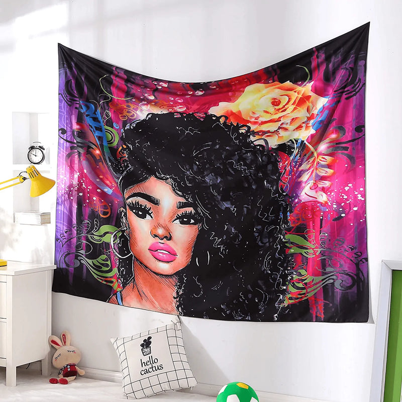 UniTendo African American Black Girl Colourful Print Wall Hanging Tapestries Indian Polyester Picnic Bedsheet Afro Wall Art Decor Hippie Tapestry, 80''X 60'' Beauty Lady. Home & Garden > Decor > Artwork > Decorative Tapestries Unitendo Default Title  