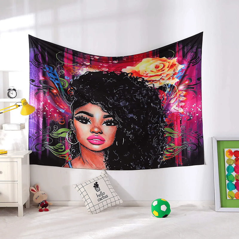 UniTendo African American Black Girl Colourful Print Wall Hanging Tapestries Indian Polyester Picnic Bedsheet Afro Wall Art Decor Hippie Tapestry, 80''X 60'' Beauty Lady. Home & Garden > Decor > Artwork > Decorative Tapestries Unitendo   