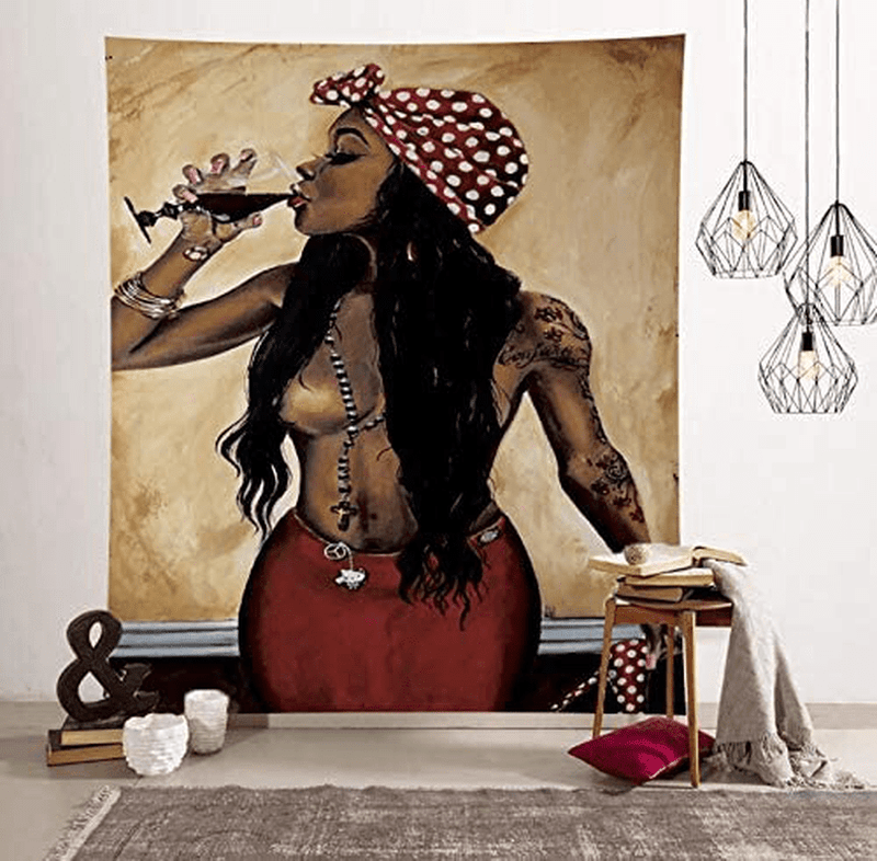 Unitendo African American Black Girl Colourful Print Wall Hanging Tapestries Indian Polyester Picnic Bedsheet Afro Wall Art Decor Hippie Tapestry, 80''X 60'' Sexy Laday.