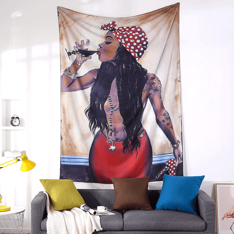 Unitendo African American Black Girl Colourful Print Wall Hanging Tapestries Indian Polyester Picnic Bedsheet Afro Wall Art Decor Hippie Tapestry, 80''X 60'' Sexy Laday. Home & Garden > Decor > Artwork > Decorative Tapestries Unitendo   