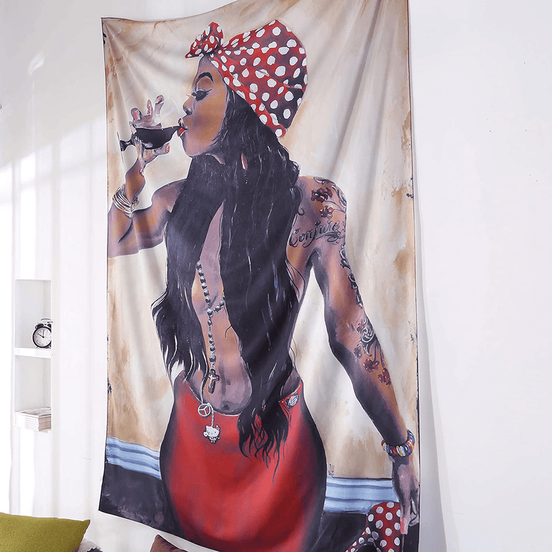 Unitendo African American Black Girl Colourful Print Wall Hanging Tapestries Indian Polyester Picnic Bedsheet Afro Wall Art Decor Hippie Tapestry, 80''X 60'' Sexy Laday. Home & Garden > Decor > Artwork > Decorative Tapestries Unitendo   