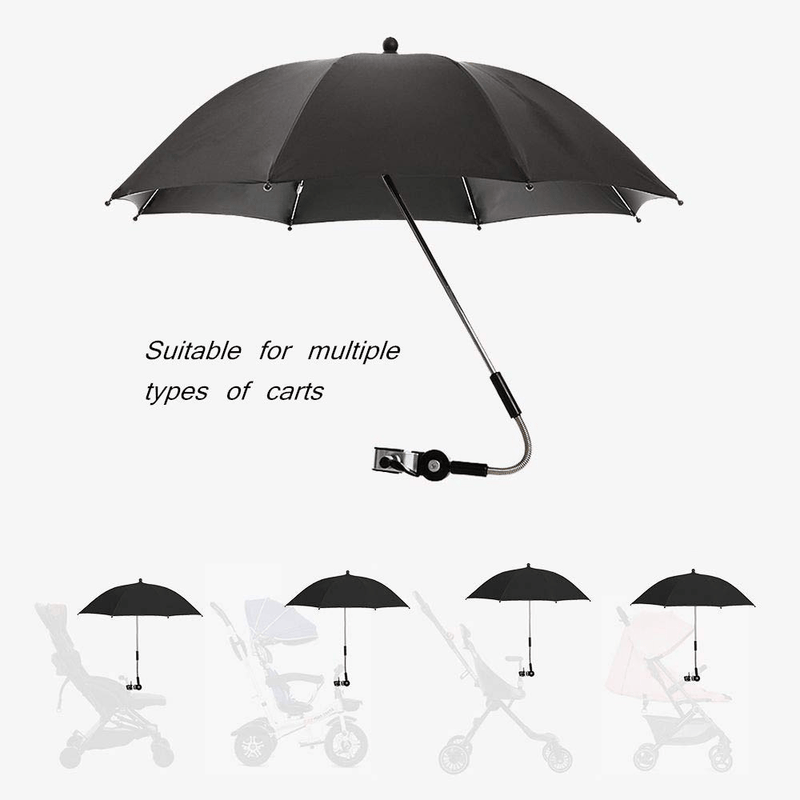 Universal Baby Parasol,360 Degree rotatable Parasol,Waterproof Umbrella for Trolley Bike Wheelchair Buggy Fishing, Bicycle Umbrella with Holder Clip Clamp (umbrella-black)