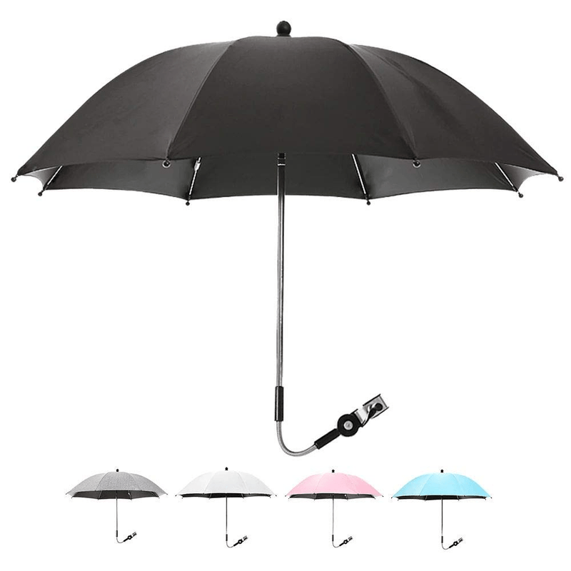 Universal Baby Parasol,360 Degree rotatable Parasol,Waterproof Umbrella for Trolley Bike Wheelchair Buggy Fishing, Bicycle Umbrella with Holder Clip Clamp (umbrella-black)