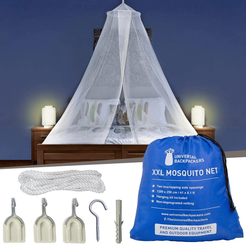 Universal Backpackers Mosquito Net for Single to King-Sized Beds – 2 Openings or Fully-Enclosed Bed Canopy – Conical Design for Decoration or Travel – Free Bag & Hanging Kit for Easy Setup Sporting Goods > Outdoor Recreation > Camping & Hiking > Mosquito Nets & Insect Screens Universal Backpackers Conical Xxl 2 Openings  