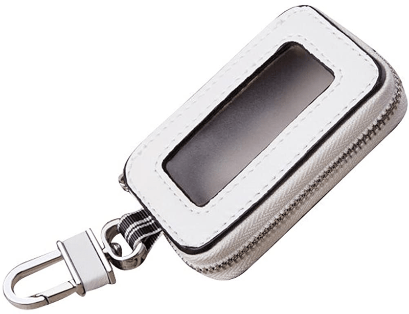 Universal Vehicle Smart Key Case Remote Fob Case Leather Car Key Holder Keychain Ring Case Bag for Men Women  Keeping White  