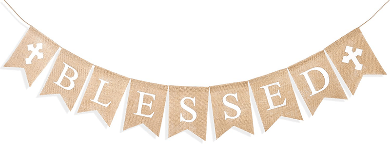 Uniwish Blessed Burlap Banner Easter Baptism Decorations Garland for Home Fireplace Décor Vintage Rustic Hanging Sign Party Supplies Home & Garden > Decor > Seasonal & Holiday Decorations Uniwish Default Title  