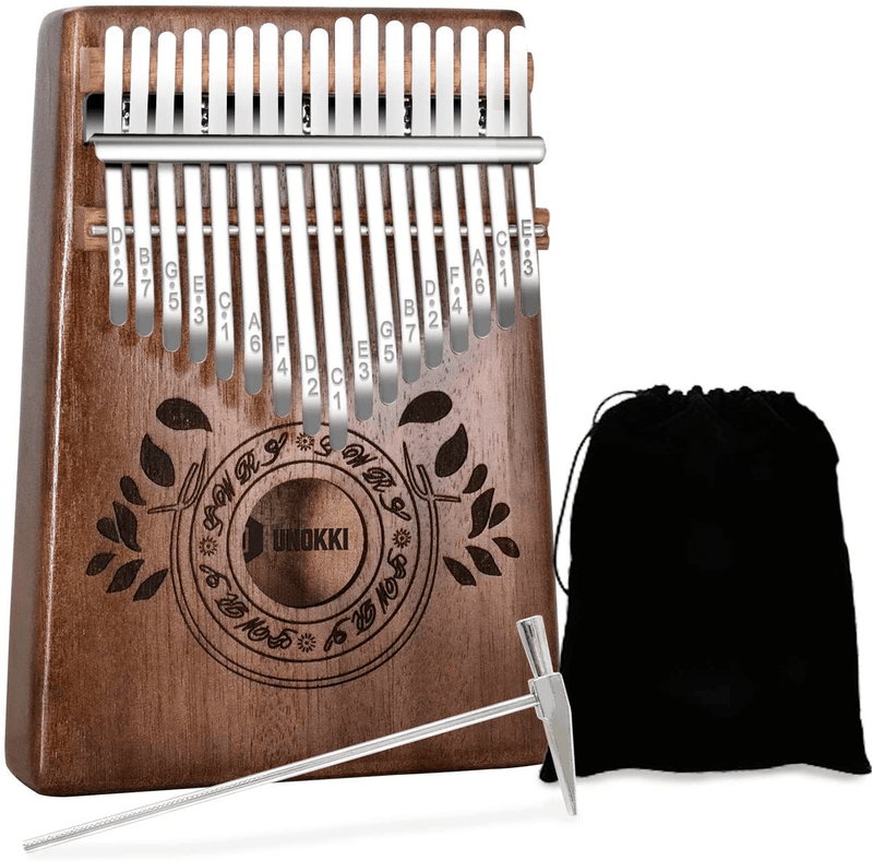 UNOKKI Mahogany Kalimba 17-Key Thumb Piano with Instruction Book and Tuning Hammer – Portable Personal Musical Instrument for Kids and Adults, Beginners to Professionals – Color: Light Brown  UNOKKI Chocolate Brown  