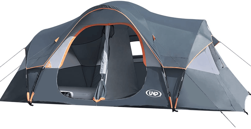 UNP Camping Tent 10-Person-Family Tents, Parties, Music Festival Tent, Big, Easy Up, 5 Large Mesh Windows, Double Layer, 2 Room, Waterproof, Weather Resistant, 18Ft X 9Ft X78In Sporting Goods > Outdoor Recreation > Camping & Hiking > Tent Accessories unp Gray  