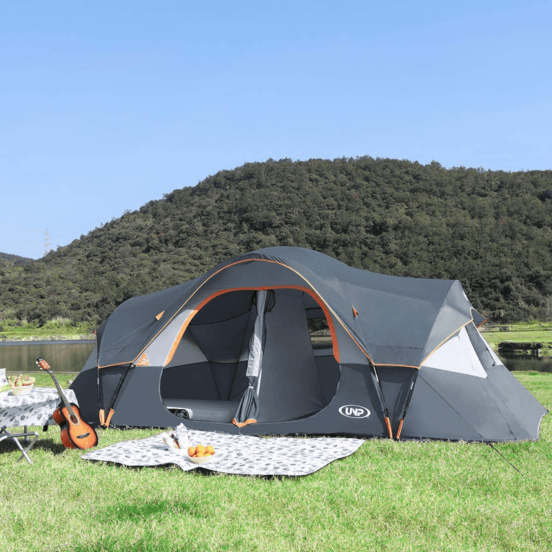 UNP Camping Tent 10-Person-Family Tents, Parties, Music Festival Tent, Big, Easy Up, 5 Large Mesh Windows, Double Layer, 2 Room, Waterproof, Weather Resistant, 18Ft X 9Ft X78In Sporting Goods > Outdoor Recreation > Camping & Hiking > Tent Accessories unp   