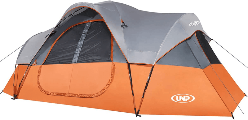 UNP Camping Tent 10-Person-Family Tents, Parties, Music Festival Tent, Big, Easy Up, 5 Large Mesh Windows, Double Layer, 2 Room, Waterproof, Weather Resistant, 18Ft X 9Ft X78In Sporting Goods > Outdoor Recreation > Camping & Hiking > Tent Accessories unp Orange  