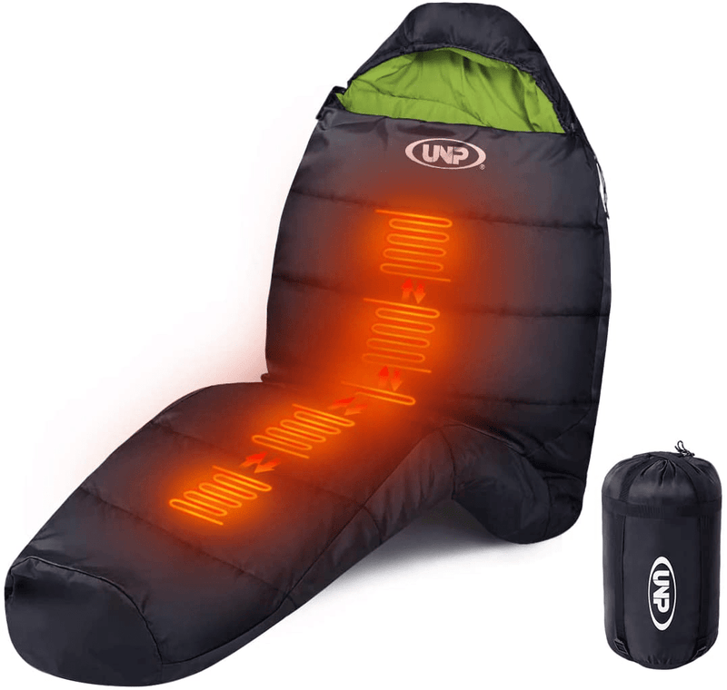 UNP Heated Sleeping Bag with 3 Temperature, Water-Resistant Lightweight All Season Sleeping Bag with Compression Sack for Adult Camping, Backpacking, Hiking(Battery Not Included) Sporting Goods > Outdoor Recreation > Camping & Hiking > Sleeping Bags unp Mummy  