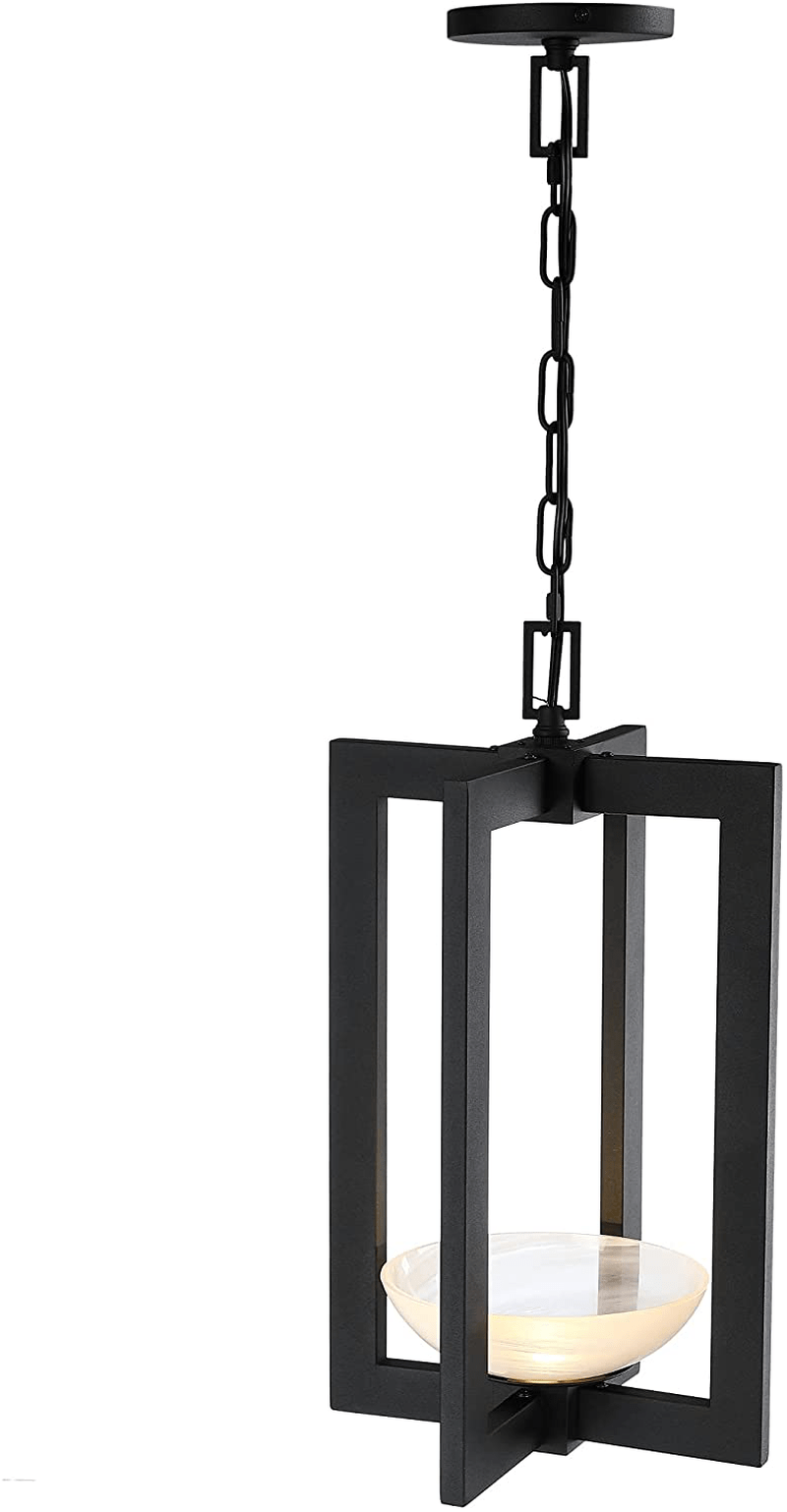 Untrammelife 4-Light Black Lantern Pendant Light, Adjustable Height Square Cage Pendant Hanging Lighting Fixture 11’’ Rustic Lantern Chandelier for Dinning Room Kitchen Island Foyer