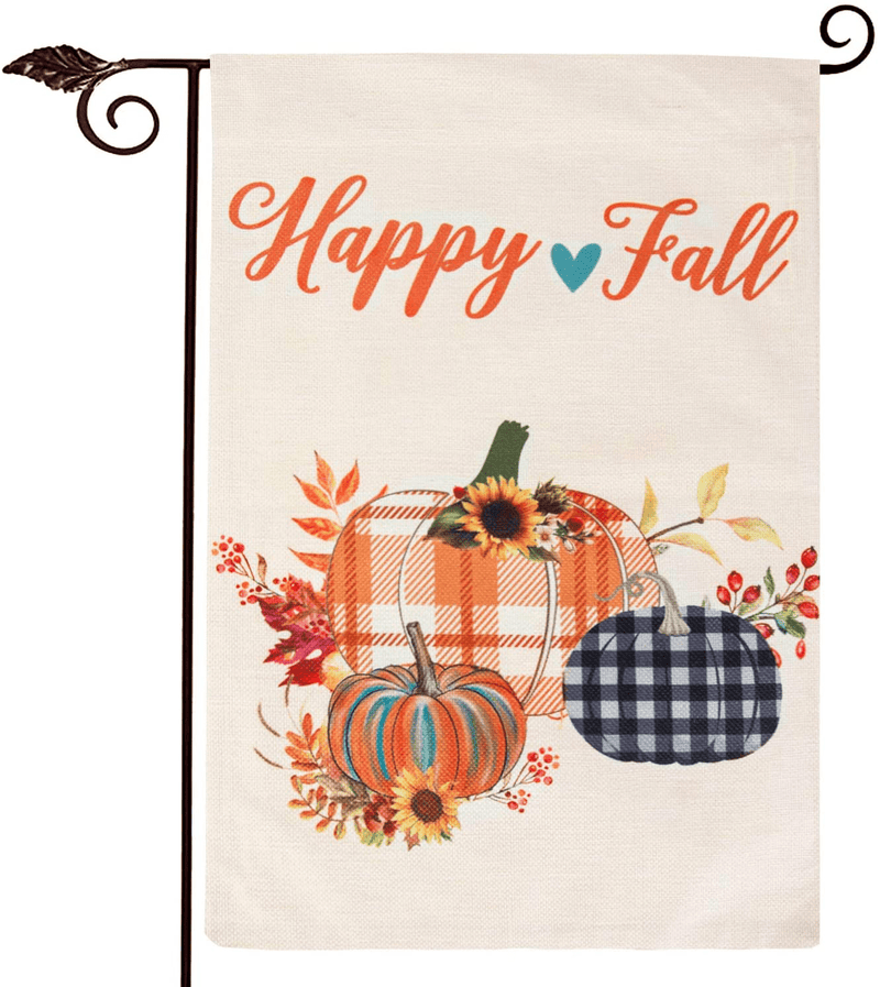 Unves Fall Garden Flag 12.5 x 18 Inch, Decorative Thanksgiving Flag Pumpkin Fall Leaves, Double Sided Buffalo Check Plaid Farm Welcome Garden Flag Thanksgiving Harvest Rustic Yard Outdoor Decoration Home & Garden > Decor > Seasonal & Holiday Decorations& Garden > Decor > Seasonal & Holiday Decorations Unves beige Yellow  