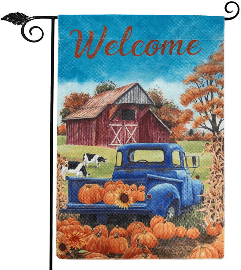 Unves Fall Garden Flag 12.5 x 18 Inch, Decorative Thanksgiving Flag Pumpkin Fall Leaves, Double Sided Buffalo Check Plaid Farm Welcome Garden Flag Thanksgiving Harvest Rustic Yard Outdoor Decoration Home & Garden > Decor > Seasonal & Holiday Decorations& Garden > Decor > Seasonal & Holiday Decorations Unves blue  