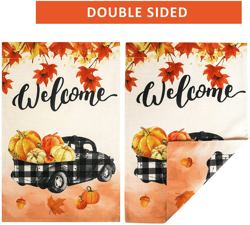 Unves Fall Garden Flag 12.5 x 18 Inch, Decorative Thanksgiving Flag Pumpkin Fall Leaves, Double Sided Buffalo Check Plaid Farm Welcome Garden Flag Thanksgiving Harvest Rustic Yard Outdoor Decoration Home & Garden > Decor > Seasonal & Holiday Decorations& Garden > Decor > Seasonal & Holiday Decorations Unves   