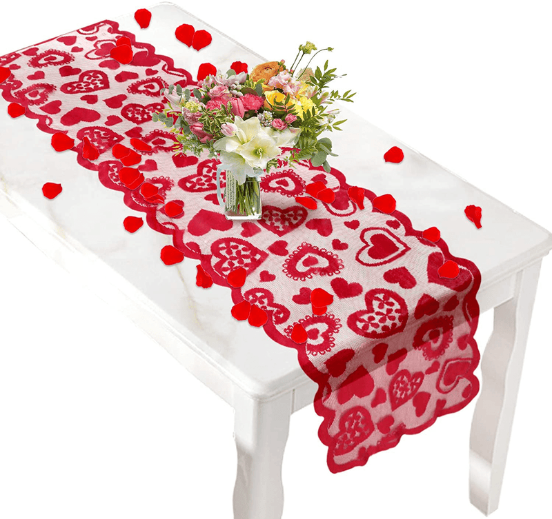 Unves Valentines Day Table Runner 14 X 72 Inch, Lace Heart Valentine Table Runner for Wedding Party, Valentines Decorations Dinner Party