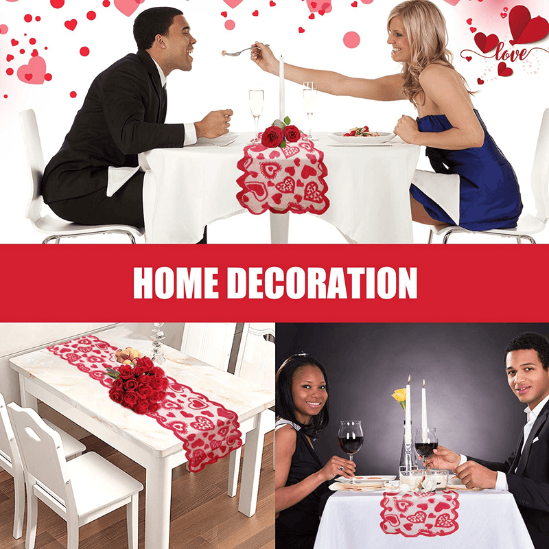 Unves Valentines Day Table Runner 14 X 72 Inch, Lace Heart Valentine Table Runner for Wedding Party, Valentines Decorations Dinner Party Home & Garden > Decor > Seasonal & Holiday Decorations Unves   