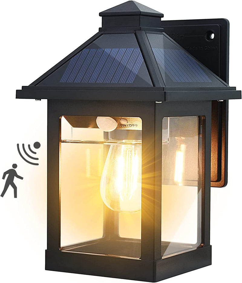 UOOIUMOY 2 Pack Solar Powered Wall Lantern Lights with 3 Lighting Modes, LED Dusk to Dawn Solar Sconce Outdoor Wall Mount, Wireless Motion Sensor Front Porch Lights Fixtures Waterproof for Patio Home & Garden > Lighting > Lamps UOOIUMOY Black (1 Pack)  