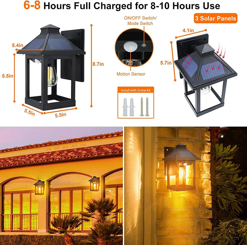 UOOIUMOY 2 Pack Solar Powered Wall Lantern Lights with 3 Lighting Modes, LED Dusk to Dawn Solar Sconce Outdoor Wall Mount, Wireless Motion Sensor Front Porch Lights Fixtures Waterproof for Patio Home & Garden > Lighting > Lamps UOOIUMOY   