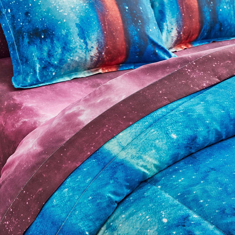 Uozzi Bedding Bed in a Bag 6 Pieces Twin Size All Season 3D Galaxy Blue Green - Soft Microfiber Reversible Bed Comforter Set (1 Comforter 2 Pillow Shams 1 Flat Sheet 1 Fitted Sheet 1 Pillowcases) Home & Garden > Linens & Bedding > Bedding Uozzi Bedding   