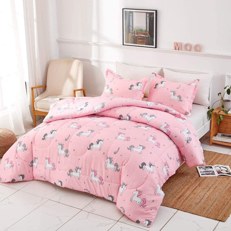 Uozzi Bedding Bed in a Bag 6 Pieces Twin Size Unicorn Pink with Rainbow Star - Soft Microfiber, Reversible Bed Comforter Set (1 Comforter, 2 Pillow Shams, 1 Flat Sheet, 1 Fitted Sheet, 1 Pillowcases) Home & Garden > Linens & Bedding > Bedding Uozzi Bedding   