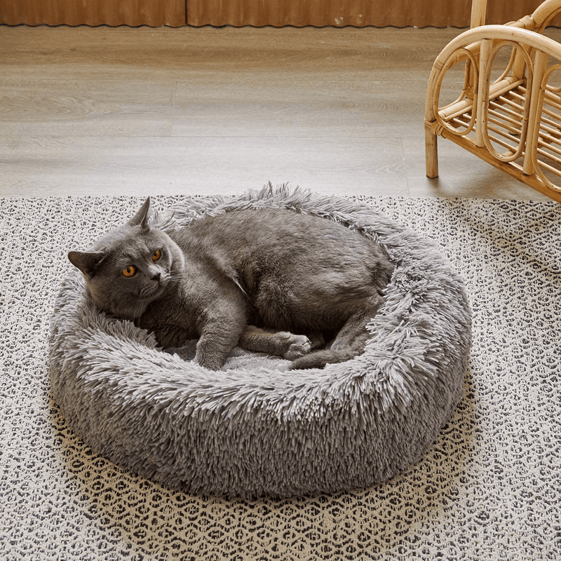 Uozzi Bedding Plush Faux Fur round Pet Dog Bed Cat Bed, Comfortable Fuzzy Donut Cuddler Cushion Soft Shaggy and Warm for Winter 22" / 55Cm Animals & Pet Supplies > Pet Supplies > Cat Supplies > Cat Beds UOZZI BEDDING Gray  