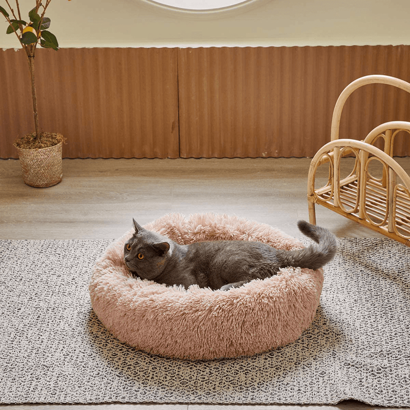 Uozzi Bedding Plush Faux Fur round Pet Dog Bed Cat Bed, Comfortable Fuzzy Donut Cuddler Cushion Soft Shaggy and Warm for Winter 22" / 55Cm
