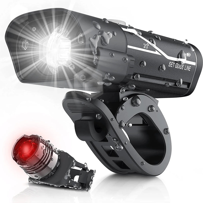 [Updated 2021 Version] USB Rechargeable Super Bike Headlight and Back Light Set, Runtime 10+ Hours 600 Lumen Bright Front Lights Tail Rear LED, 5 Light Mode Options Fits All Bicycles, Road, Mountain Sporting Goods > Outdoor Recreation > Cycling > Bicycle Parts LXL Default Title  