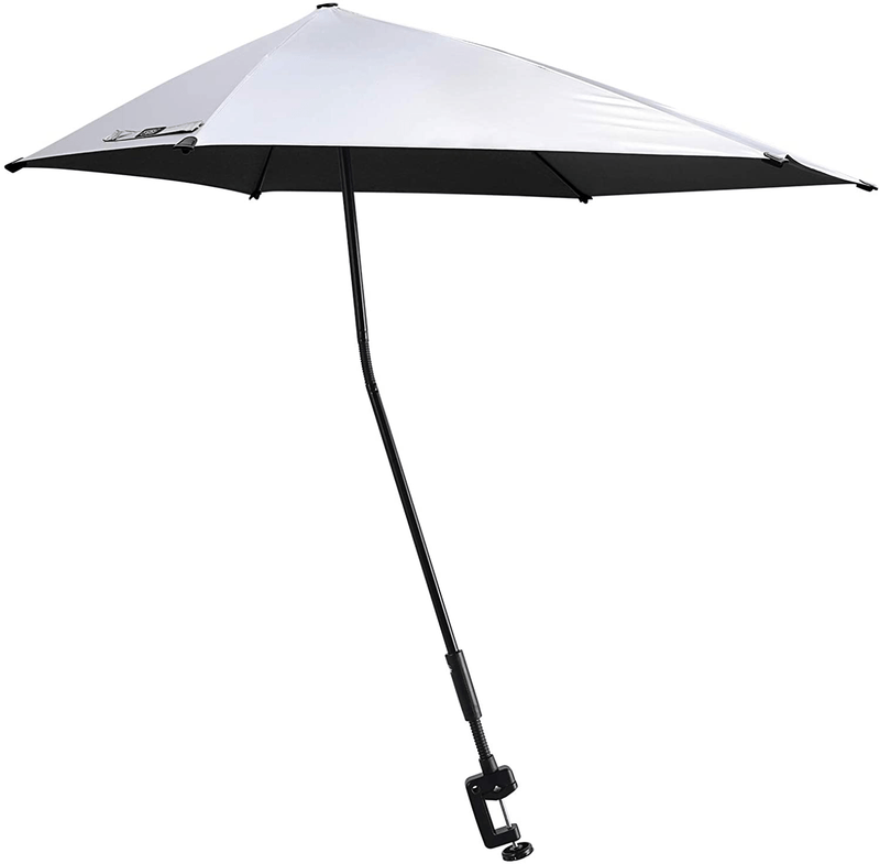 UPF 50+ Adjustable Umbrella with Universal Clamp Beach Umbrella for Patio, Golf Cart, Chair, Stroller, Bleacher（Black XL）