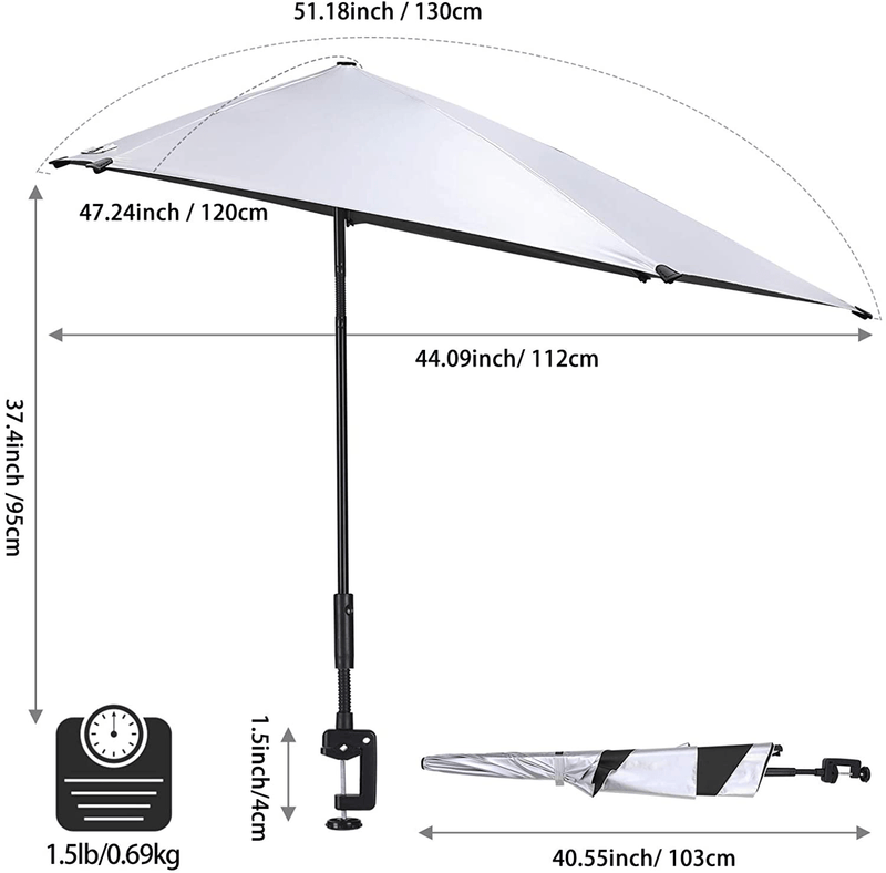UPF 50+ Adjustable Umbrella with Universal Clamp Beach Umbrella for Patio, Golf Cart, Chair, Stroller, Bleacher（Black XL） Home & Garden > Lawn & Garden > Outdoor Living > Outdoor Umbrella & Sunshade Accessories Prospo   