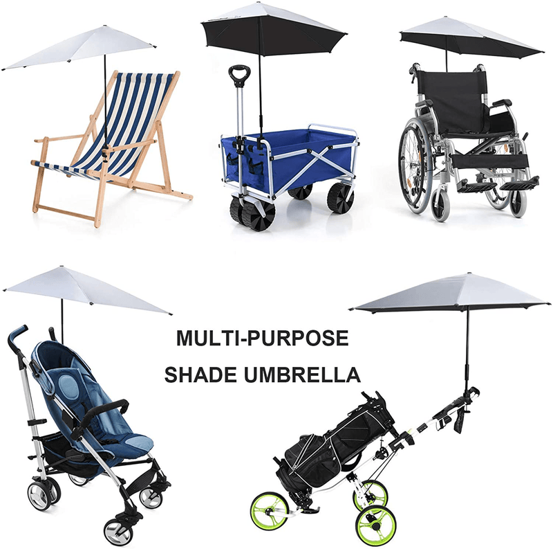 UPF 50+ Adjustable Umbrella with Universal Clamp Beach Umbrella for Patio, Golf Cart, Chair, Stroller, Bleacher（Black XL）