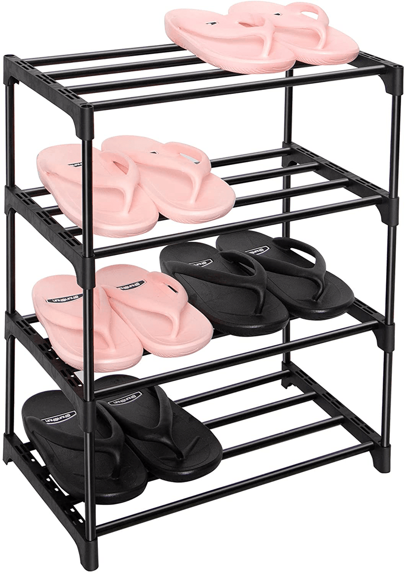 Upgrade 4-Tier Small Shoe Rack,Lnyzqus Metal Stackable Kids Shoe Shelf Storage Shoe Stand Organizer for Closet Entryway Hallway,Zapateras Organizer for Shoes(Black)