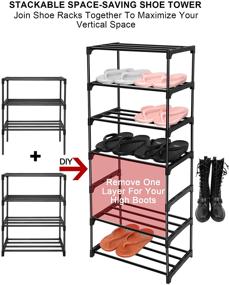 Upgrade 4-Tier Small Shoe Rack,Lnyzqus Metal Stackable Kids Shoe Shelf Storage Shoe Stand Organizer for Closet Entryway Hallway,Zapateras Organizer for Shoes(Black) Furniture > Cabinets & Storage > Armoires & Wardrobes LNYZQUS   