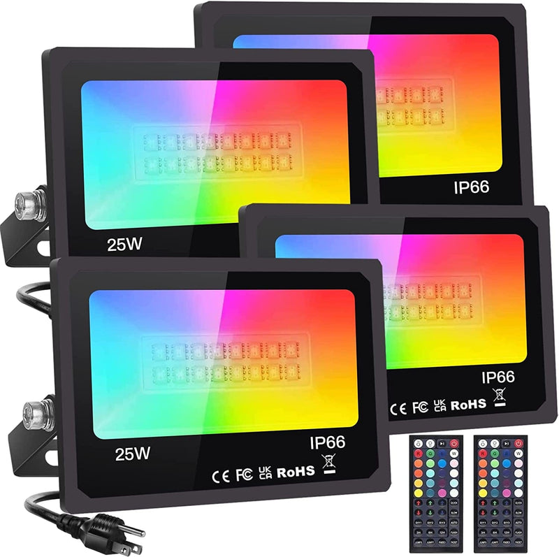 Upgraded 4 Pack 25W RGB LED Flood Light Outdoor,Diy Color Changing Party Light Stage Light Yard Light with Remote, Indoor Spot Light Floodlights Waterproof Timing Dimmable Uplights for Events Home & Garden > Lighting > Flood & Spot Lights Monococo 25W-4Pack  