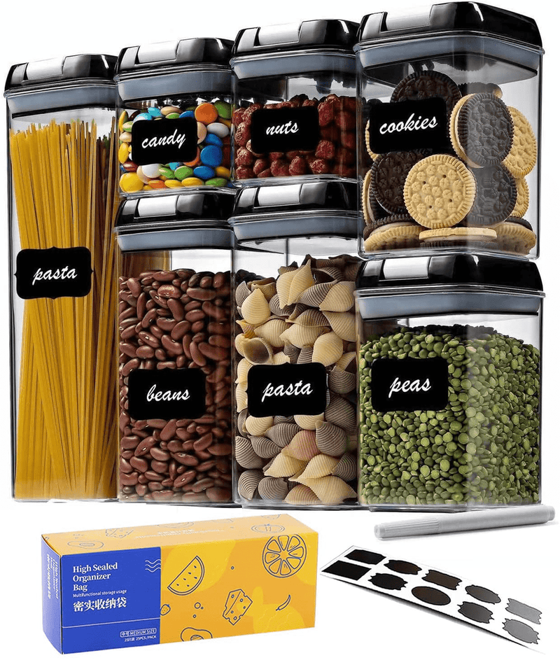 Upgraded Airtight Food Storage Container Set ,Kitchen & Pantry Organization 7 Pieces BPA Free Plastic for Dry Foods & Liquids,10 Pieces Measuring Spoon Cup Set Home & Garden > Kitchen & Dining > Food Storage wookon Black8  