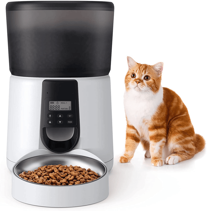 Upgraded Automatic Cat Feeder KATALIC Clog-Free 4L Cat Food Dispenser Sliding Lock Lid Storage Timed Feeder for Cat and Dogs with Voice Recorder Stainless Steel Bowl, Programmable Meal & Portion Animals & Pet Supplies > Pet Supplies > Cat Supplies Katalic Default Title  