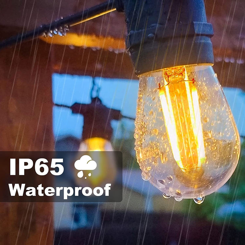 Upgraded-Banord Outdoor String Lights, 48FT Patio Lights Waterproof Outdoor Lights with 2W Dimmable Shatterproof LED Bulbs, Black Hanging Lights for outside Cafe Porch Garden Bistro Camping Party