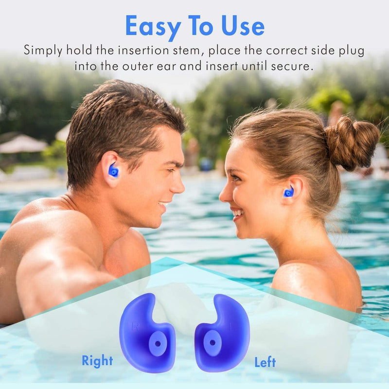 Upgraded Design Silicone Swimming Earplugs, Hearprotek 2 Pairs Waterproof Reusable Ear Plugs for Swimming Showering Bathing Surfing and Other Water Sports Adult Size