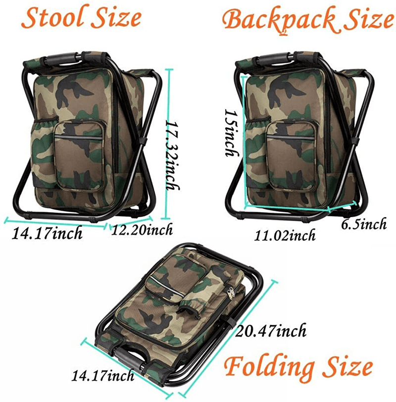 Upgraded Large Size 3 In1 Multifunction Fishing Backpack Chair, Portable Hiking Camouflage Camping Stool, Folding Cooler Insulated Picnic Bag Backpack Stool