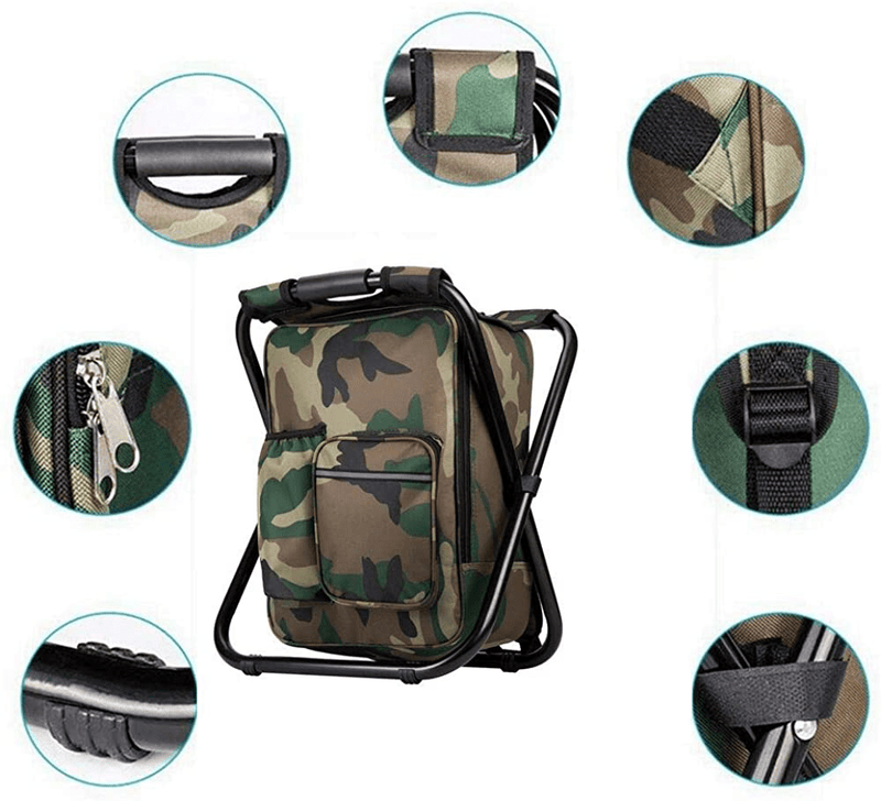 Upgraded Large Size 3 In1 Multifunction Fishing Backpack Chair, Portable Hiking Camouflage Camping Stool, Folding Cooler Insulated Picnic Bag Backpack Stool Sporting Goods > Outdoor Recreation > Camping & Hiking > Camp Furniture Bright starl   