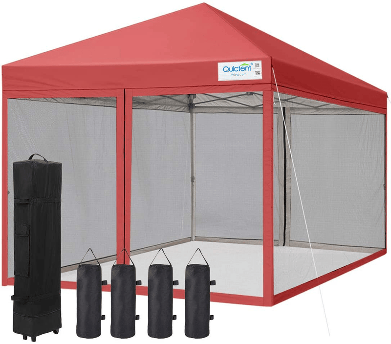 Upgraded Quictent 10X10 Ez Pop up Canopy with Netting Instant Screen House Instant Outdoor Gazebo Canopy, Roller Bag & 4 Sand Bags Included (Green) Home & Garden > Lawn & Garden > Outdoor Living > Outdoor Structures > Canopies & Gazebos Quictent Burgundy 10 Feet x 10 Feet 